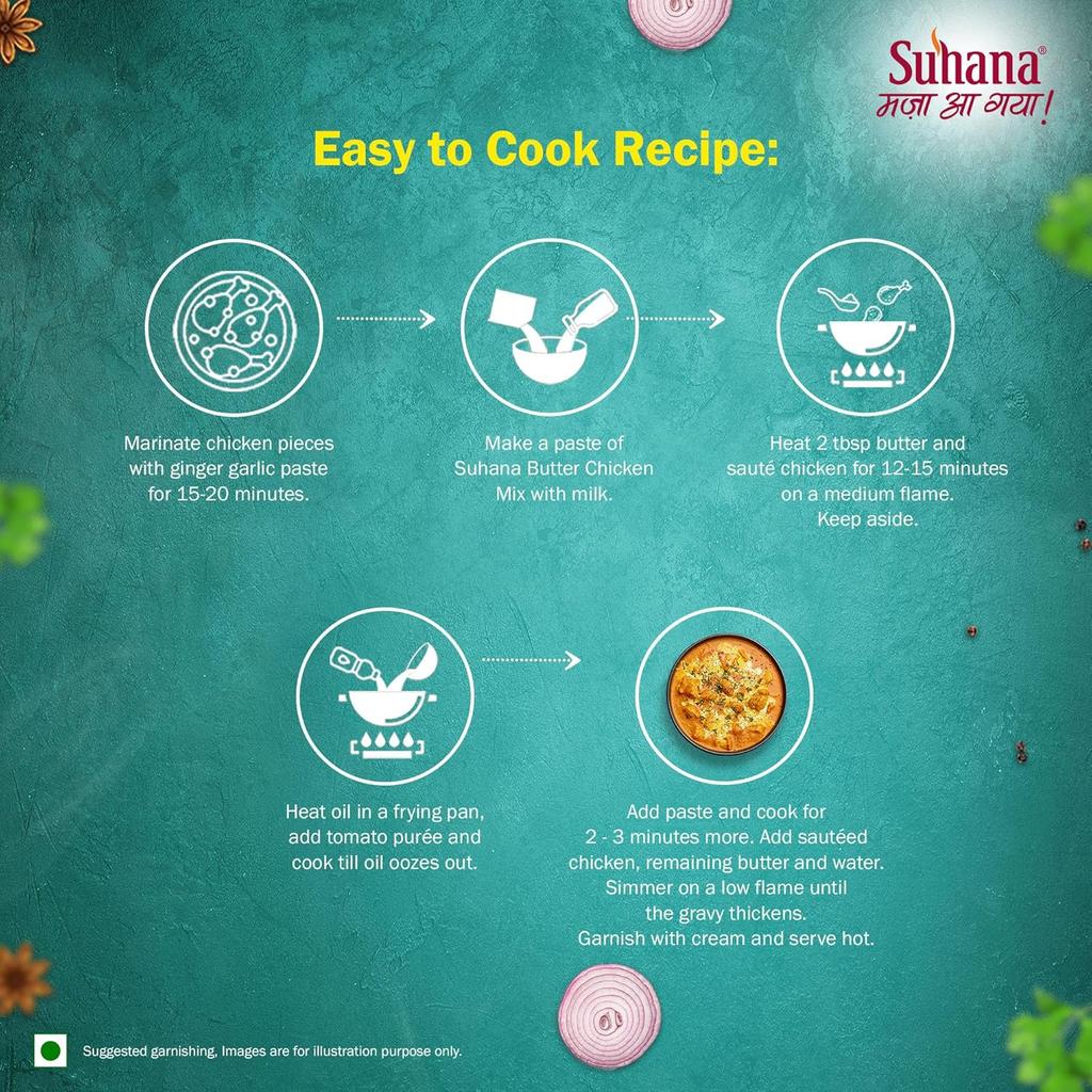 Mezcla de Especias Suhana Butter Chicken 50 g Paquete de 2 Masala de Curry Rico Para Comidas Rápidas Cremosas Estilo Restaurante