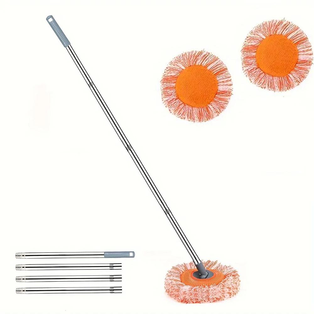 Balai Rotatif 30cm, Utilisation Sèche & Humide, Pivotant à 180° pour Aucun Coin Mort, Tampons Microfibre à Changement Rapide, Tournesol