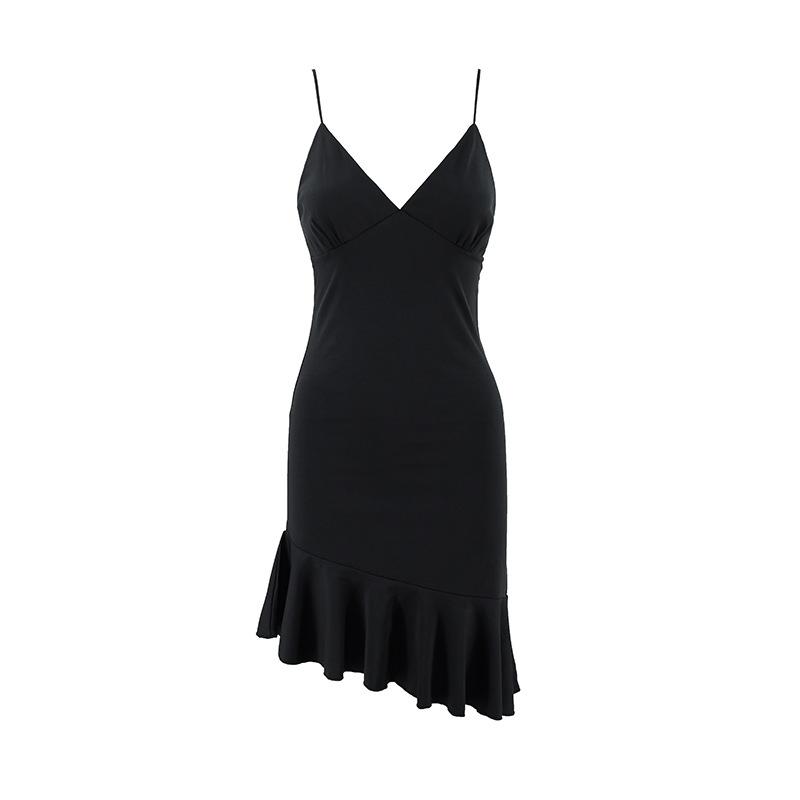 

GMXIA Женская мода лето весна однотонный принт без рукавов подтяжки повседневные платья M чёрный