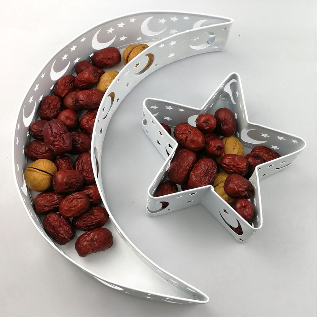 Moon Star Dinner Plate Tray Hollow Pattern Rounded Edges Rust Prevention Moon Star Serving Tray for