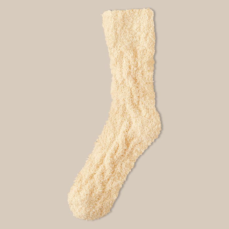 Couple's Coral Fleece Mid-Calf Terry Socks - Solid Color, Velvet Thickened for Winter Warmth & Cold Protection, Ideal for Home & Sleep.
