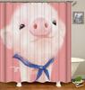 Pink Pig Shower Curtain, Lovely Animal Piggy Bath Curtain Western Animals Bathroom Decor Romantic Rose Flowers Bathroom Curtain