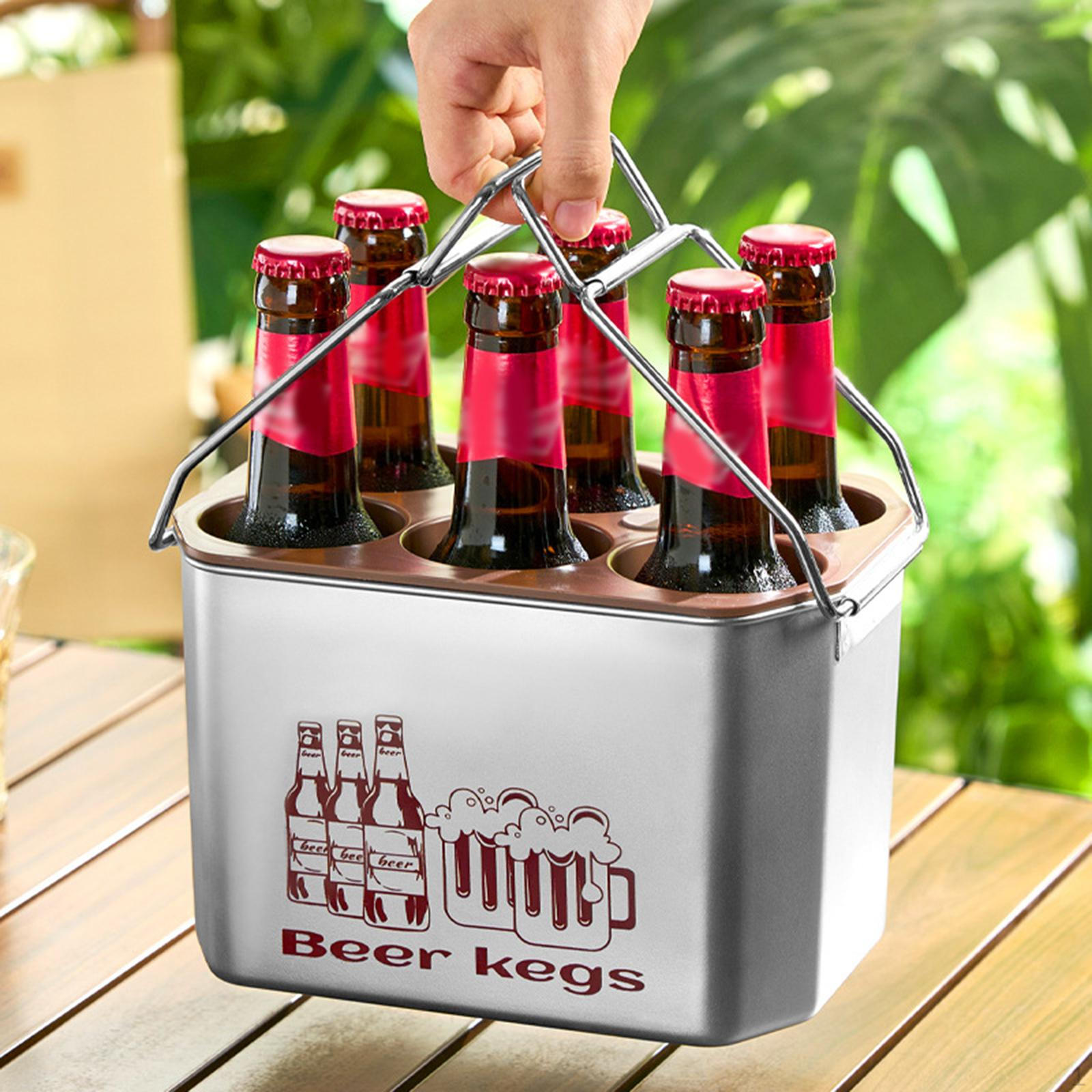 

6 Beer Bottle Carrier Ice Caddy Cooler Drink Holder Water Stand серебряный