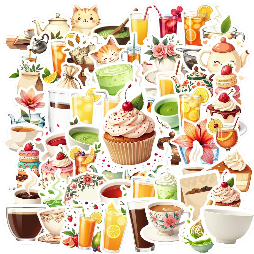 35-70pcs Beverage Dessert Stickers Aesthetic Decals Decoration Phone Luggage Water Bottle Graffiti Sticker School Supplies
