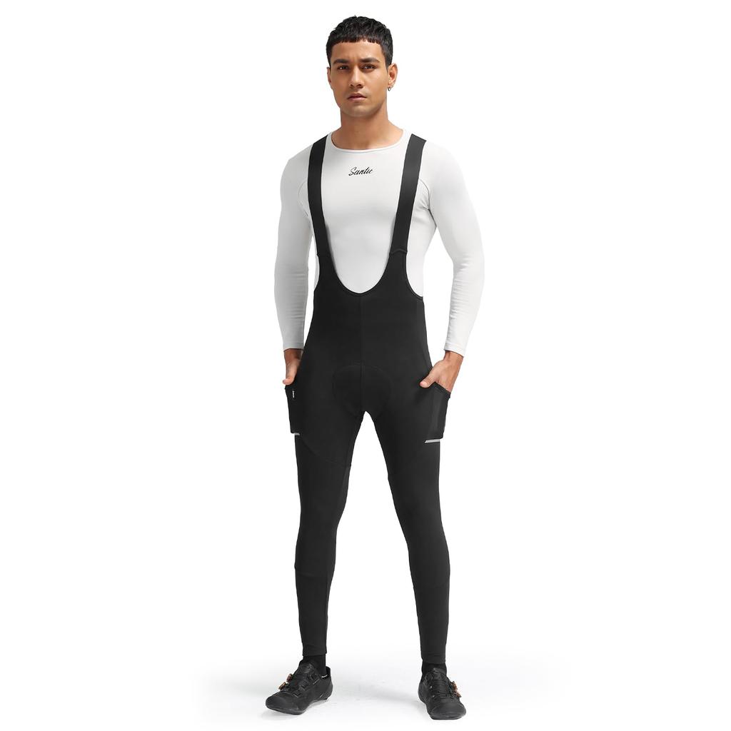 Santic Cycling Bib Bib Cold Road Cycling Size Men's Pants, Tights, Fleece-Lined, Autumn/Winter Weather, Cycling, Bike, Wear, 6-16°C (Black, M)