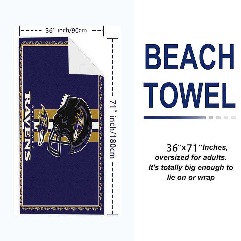Baltimore Ravens Logotyck Tryckt Strandhandduk, Stor Mjuk Snabbtorkande Handduk för Strand Camping Simning