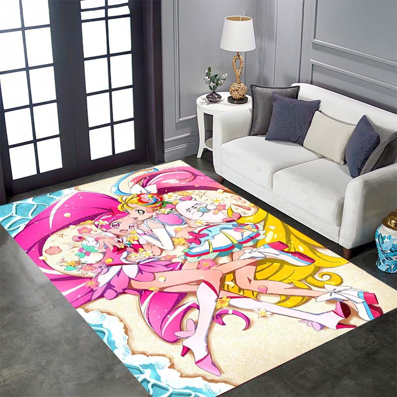 Pretty Cure Cartoon Rugs Are Suitable for Home Décor In Areas Such As Game Rooms, Bedrooms, Living Rooms, and Sofa Areas.