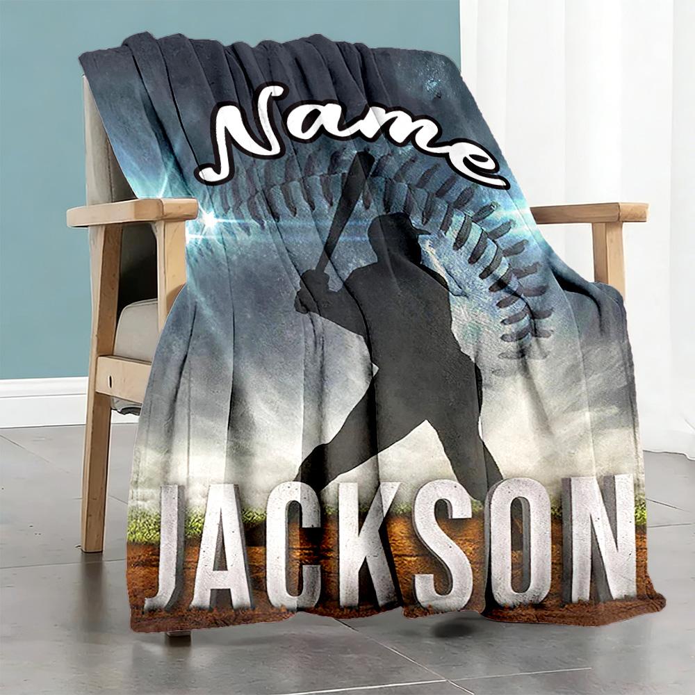 Baseball Fans Personalized Name Blanket Multi-purpose Personalized Blanket Ultra-Soft Suitable for Nap Livingroom Office Sofa Four Seasons Universal