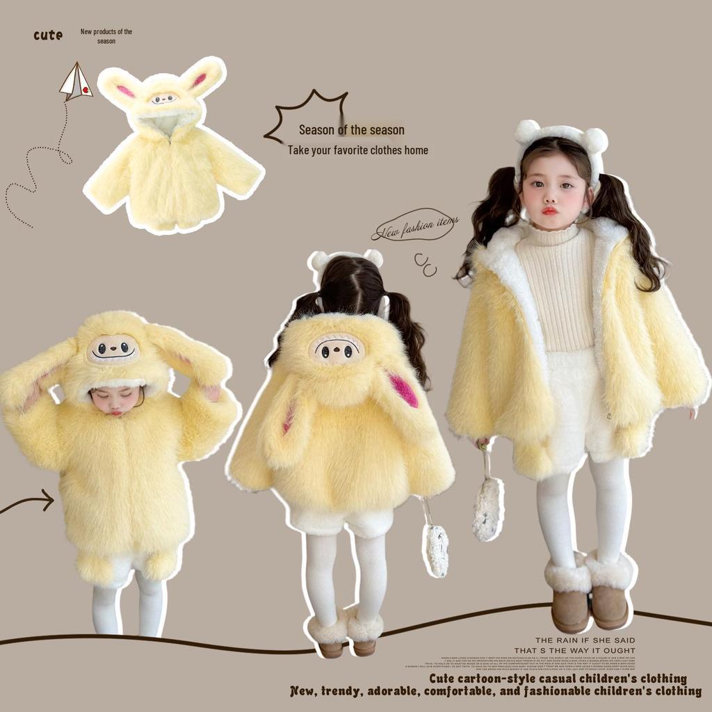 2025 Girls' Fleece-Lined Winter Coat - Thick, Cute Knitwear for Children