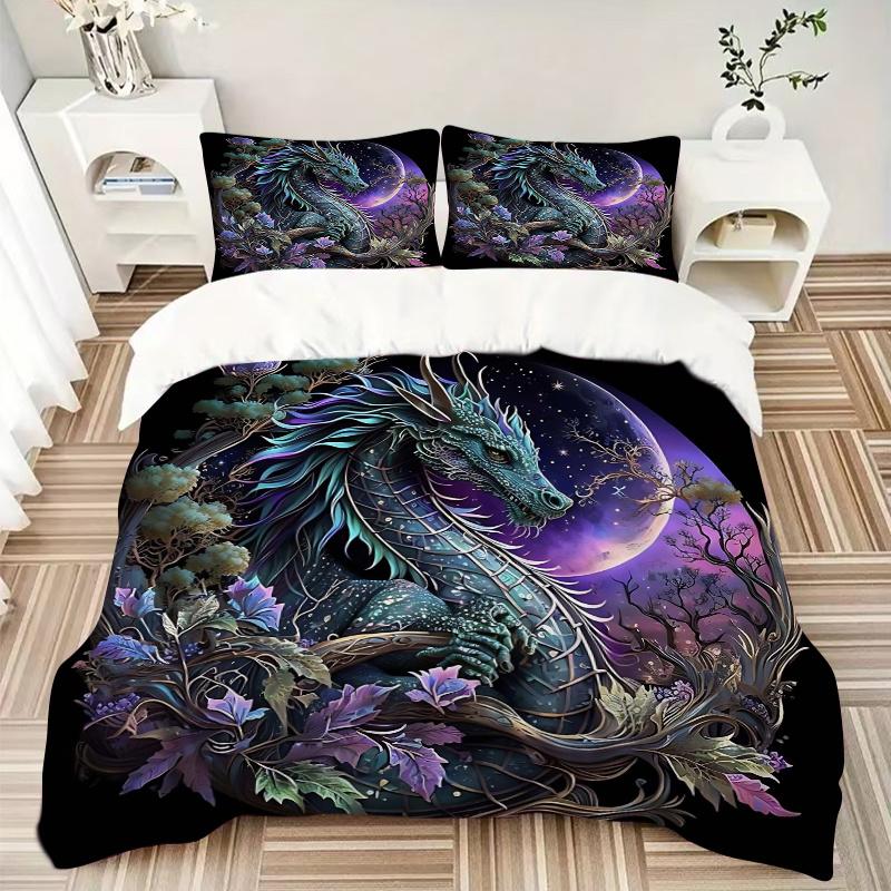 3pcs Enchanted Moonlit Serpent Print Cover Set Ultra Soft, Breathable, and Comfortable Bedding with Stylish Design for Bedroom and Guest Room Dec