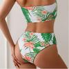 2024 Summer Double-Sided Print Bandeau High Waist Backless Bikini Swimsuit