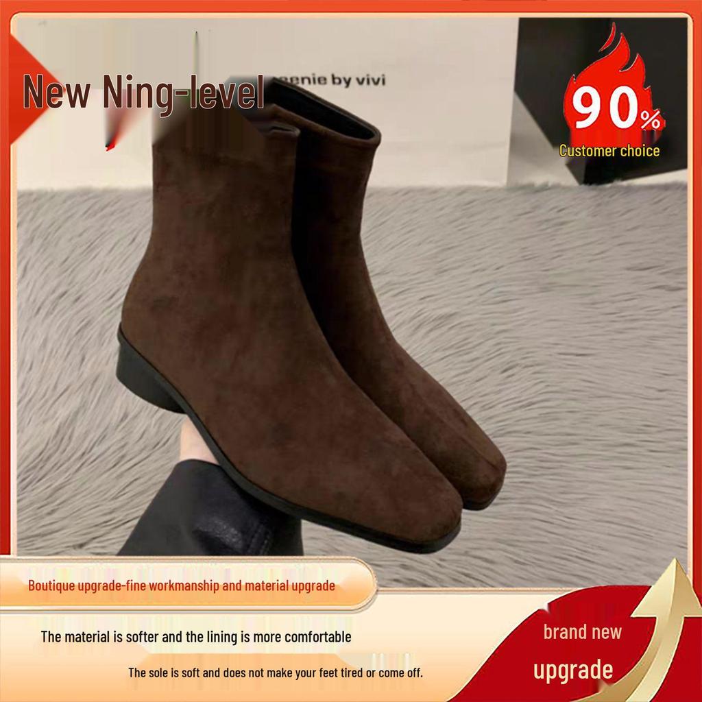 2025 Women's French Chunky Heel Ankle Boots - New Autumn/Winter Slimming Martin Stacked Boots