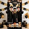 Black Gold Graduation Backdrop 2026 Banners With Star And Balloons Motifs Background For Photo Decorations 60X120CM