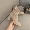 Thick-heeled Autumn and Winter Women's Boots Suede Short Boots Plus Velvet Round Toe Black Short Boots