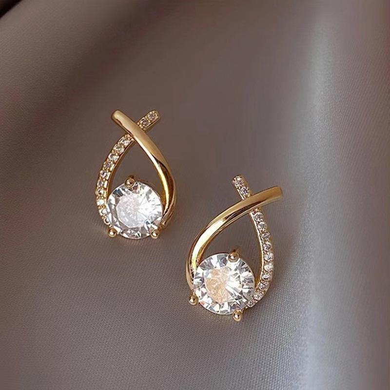 Fashion Zircon Stud Earrings for Women Water Drop Cross Earring Classic Elegant Jewelry Wedding Party Female Accessories Gift