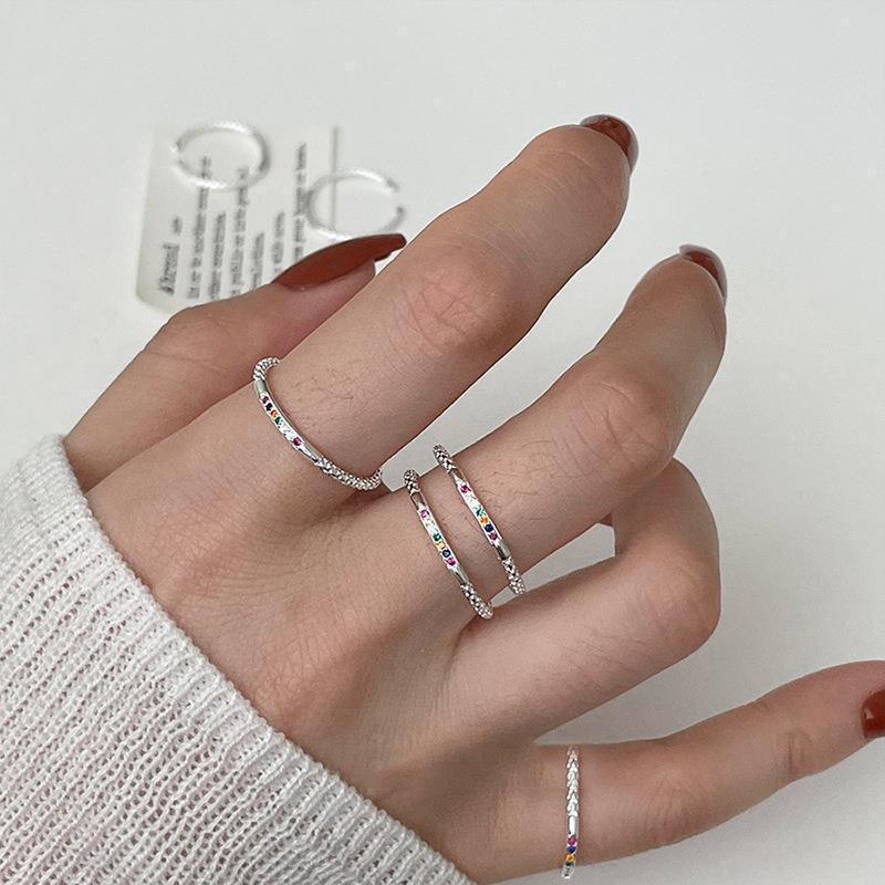Women's S925 Sterling Silver Thin Ring with Colored Zircon, Micro-Set Diamonds; Simple, Stylish, and Stackable