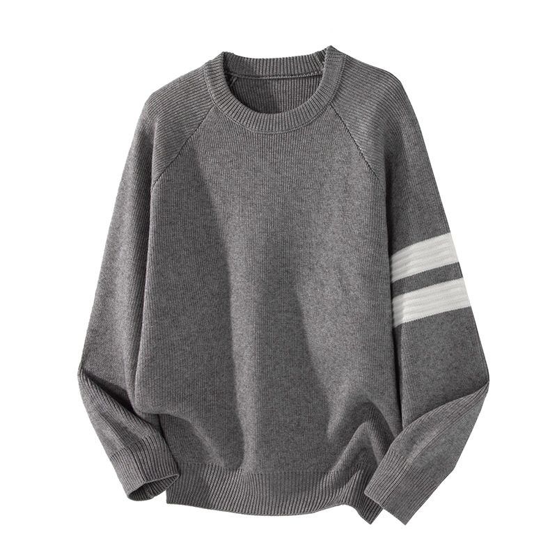 

Men s Clothing Chic American Fashion Brand Contrast Color Striped sweater Men s and Women s Loose Idle Style Warm Cotton Knitwear Knitted Sweater Gray 160/80A