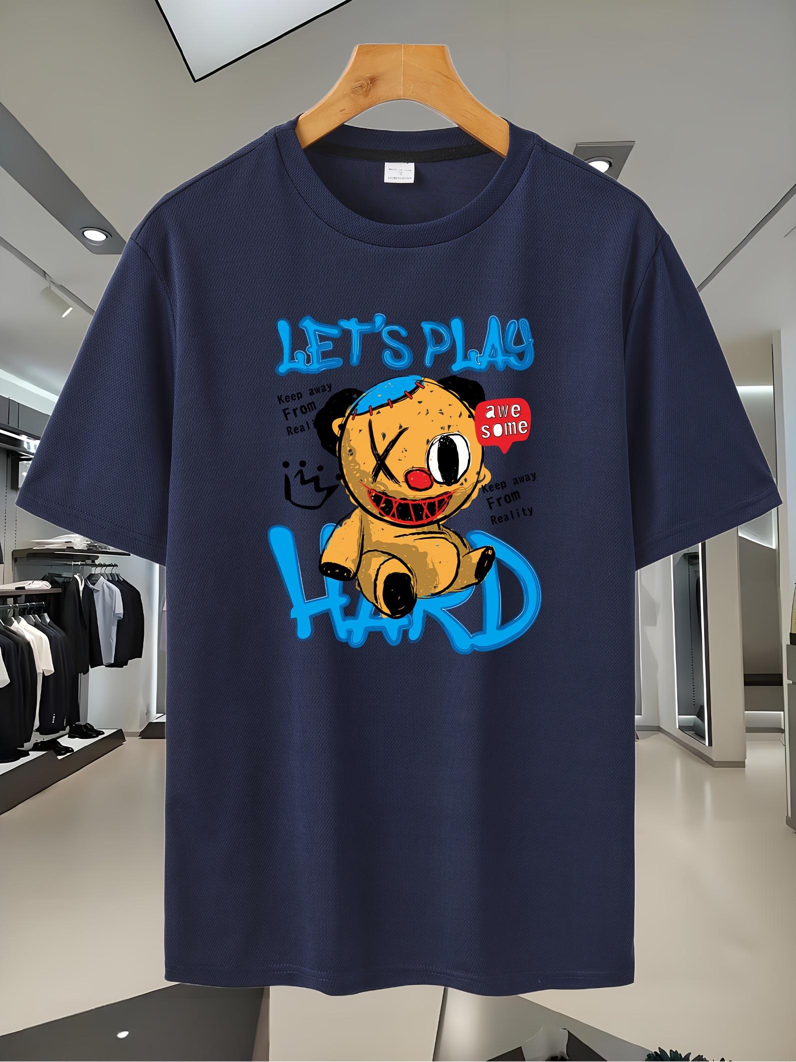 Breathable Mesh Running T-shirt -  Let S Play Hard  Cartoon Bear Design XXXXL