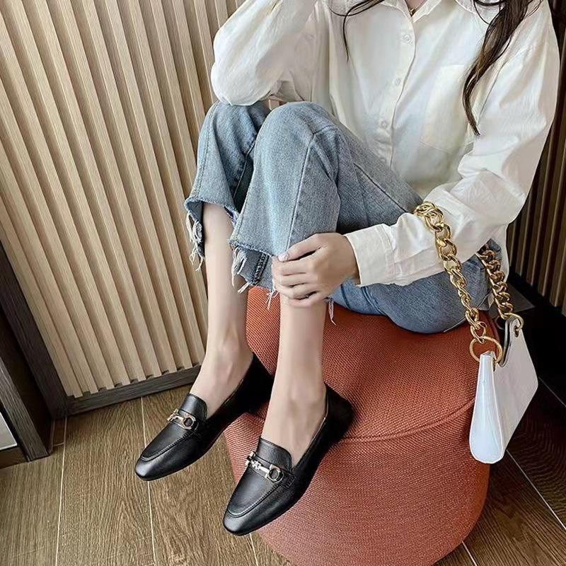 Single shoes women's real soft leather shoes women's one-pedal non-slip flat-bottomed casual soft-soled lazy Doudou shoes