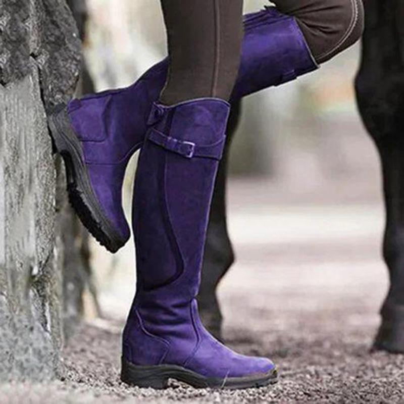 Bottes en cuir à tige haute et bout rond plat pour femmes grandes tailles automne/hiver 2021