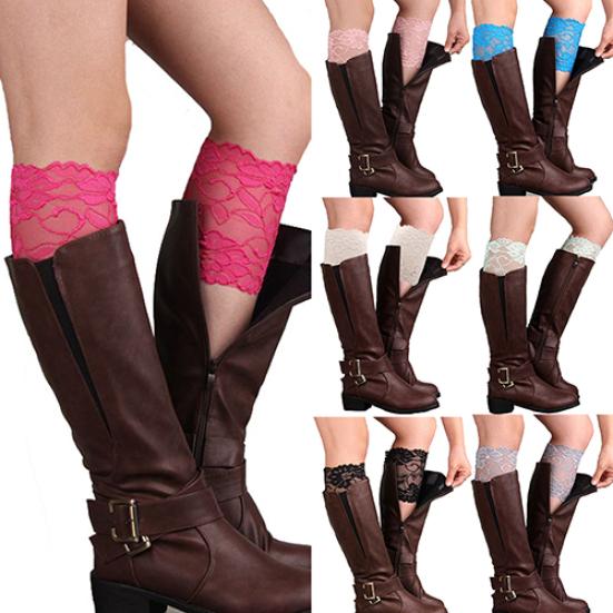 Mode Femmes Filles Stretch Dentelle Florale Bordure Guêtres Manches de Bottes Chaussettes Hautes