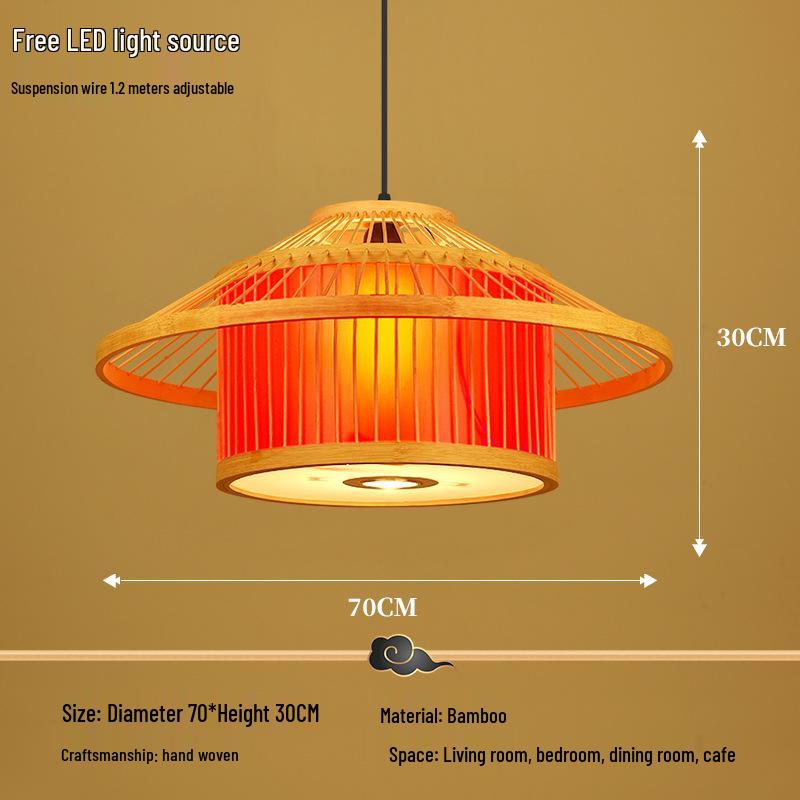 Retro Bamboo Pendant Lamp for Restaurants and Hotels - Chinese Style with Spotlight