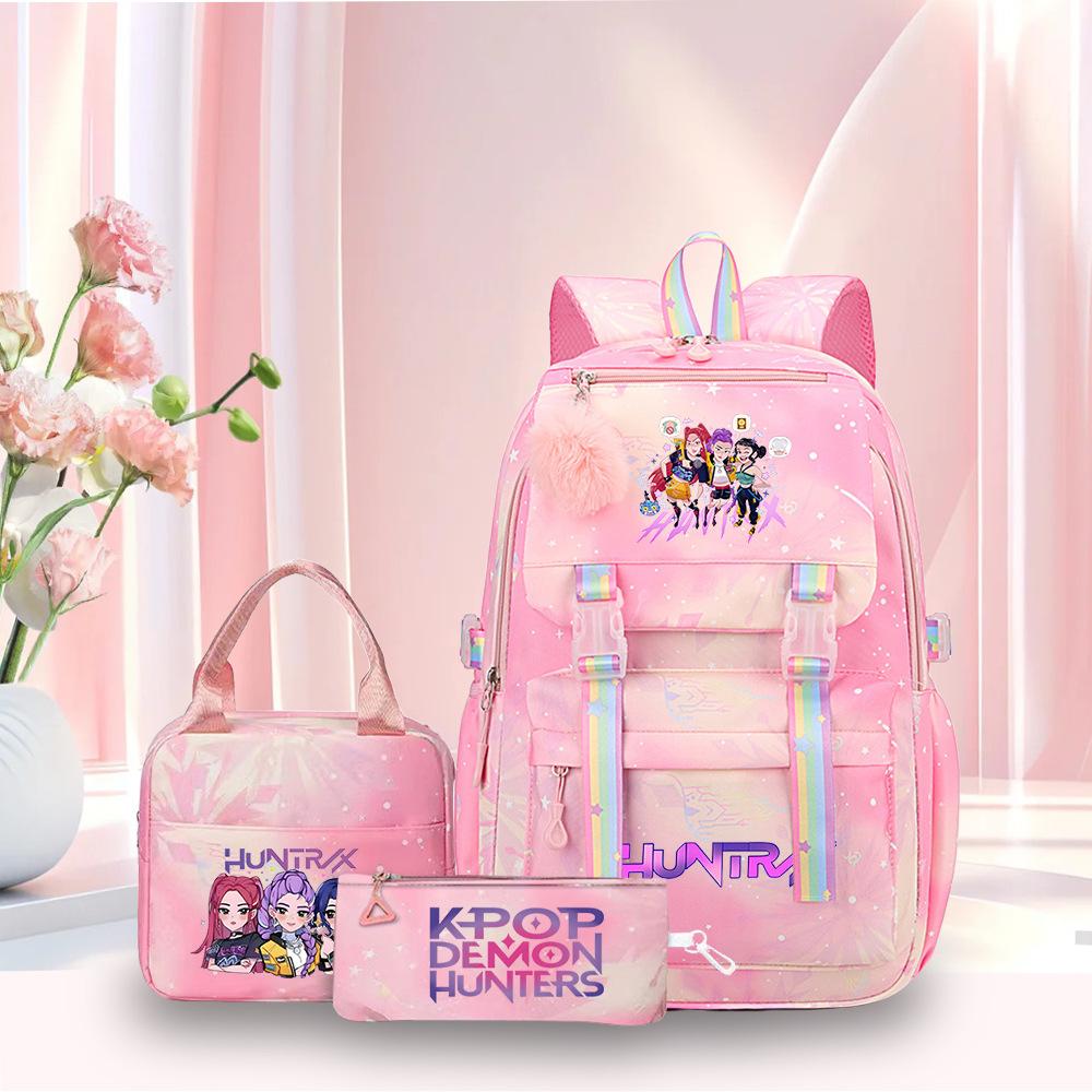 K-Pop Witch Hunters Cartoon Printed Student Pencil Bag Lunch Bag Three-Piece Backpack