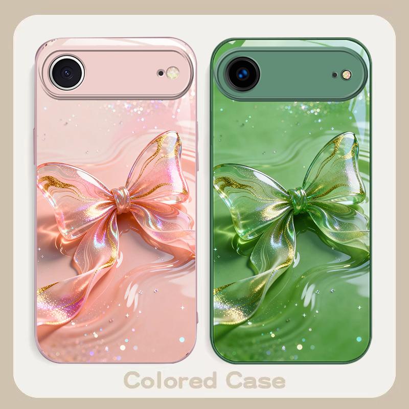 Transparent crystal bow For iPhone 17 Air 16E 15 14 13 Plus 12 mini 17 Pro Max 11Pro XR X 16E 7 8 11 Tempered Glass Phone Case