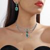 Emerald Zircon Retro Style Rhinestone Necklace & Earring Set for Women