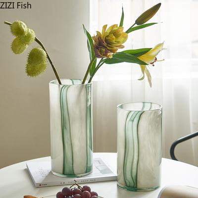 Green Gradient Painted Glass Vase Hydroponic Plant Pot Table Decoration Flower Arrangement Floral Vases Room Aesthetic Decor