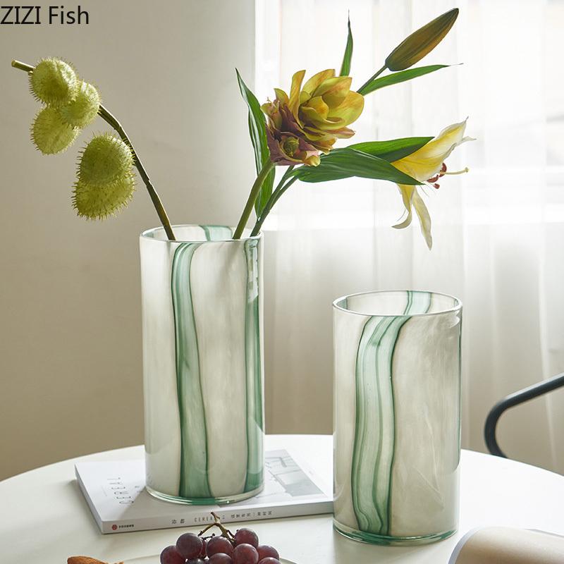 Grün Farbverlauf Bemalte Glasvase Hydroponischer Pflanztopf Tischdekoration Blumenarrangement Blumenvase Raum Ästhetische Dekoration