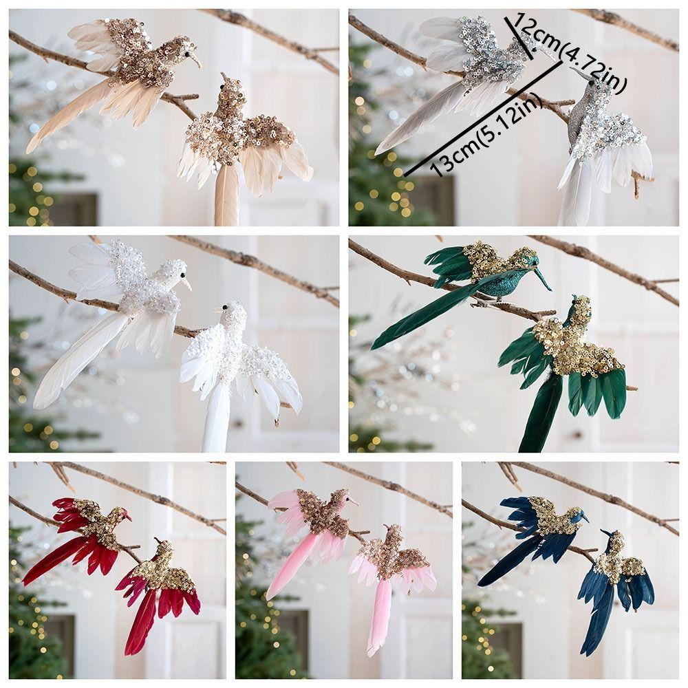 2pcs Glitter Christmas Foam Bird Beautiful Handmade Feather Birds Ornaments Realistic Artificial Birds Pendants Party Decoration