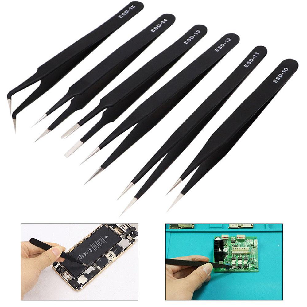 Anti-Static Stainless Steel Tweezers Precision Maintenance Industrial Repair Curved Working Model Making Hand Tool