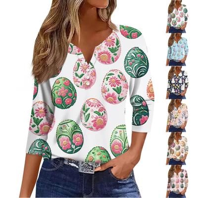 Damska koszulka T-shirt z nadrukiem Rękaw 3/4 Codzienny weekend Moda Podstawowy Dekolt w kształcie litery V Regularny top