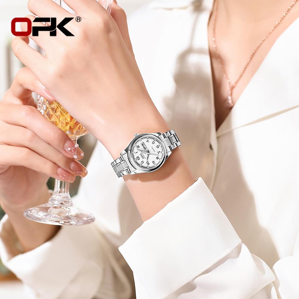 OPK 8110 Women's Calendar Week Quartz Watch Steel Belt Waterproof