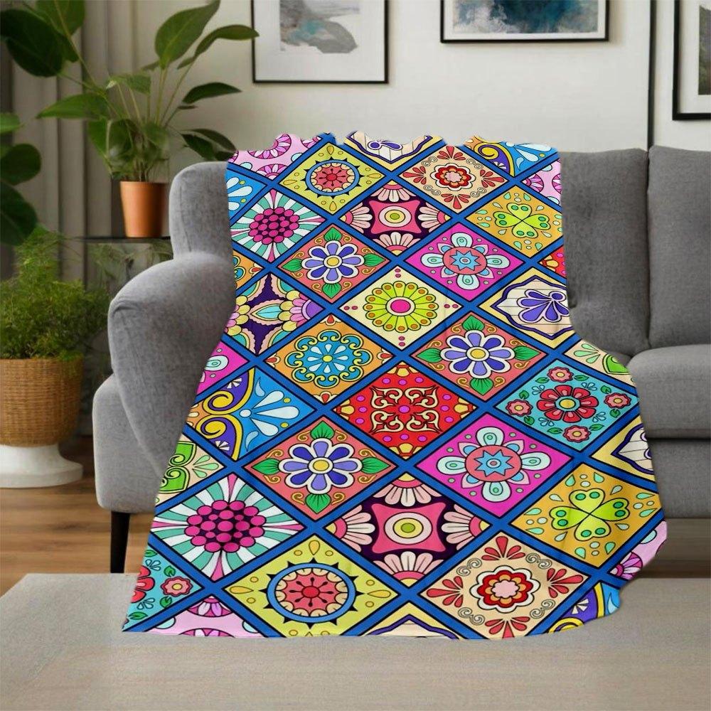 Colorful Mexican Tile Pattern Phone Case CoverBlanket Flannel Throw Blanket for Sofa, Bed, Travel, Camping, Office, Couch, Chair, And Bed Gi