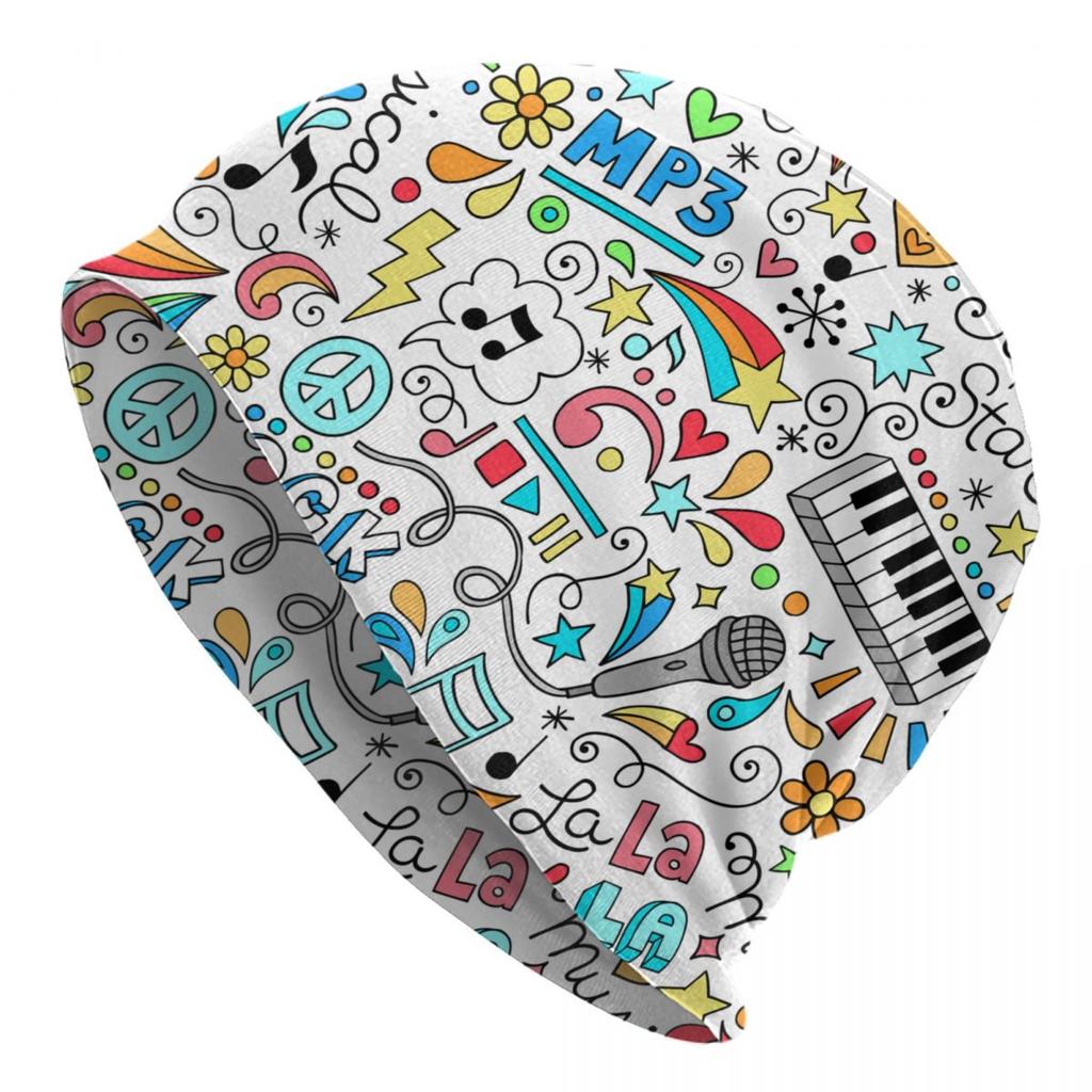 Custom Piano Keyboard Music Notes Skullies Beanies Caps Fashion Winter Warm Women Unisex Knitted Hat Adult Unisex Bonnet Hats