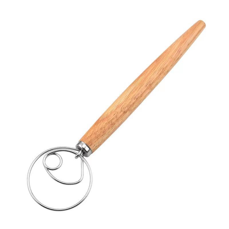 Danish Dough Whisk Stainless Steel Dutch Style Bread Hand Mixer Wooden Handle Kitchen Baking Tools Pastry Blender