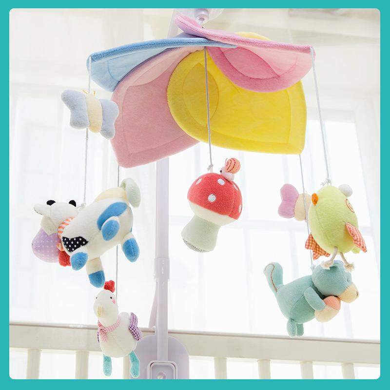 Newborn Children Soothe Early Education Fabric Art Plush Bedside Bell Music Remote Control Rotating Crib Wind Chimes Baby Toys