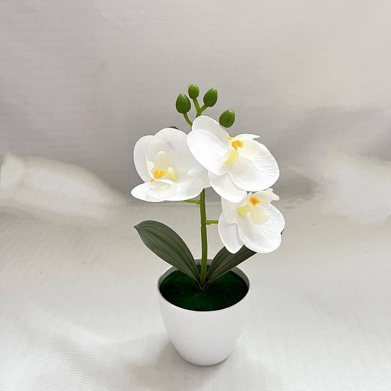 Artificial Orchid Potted Plant 3 Heads Mini Phalaenopsis Fake Flower Plastic Desktop Ornament Home Living Room Decoration