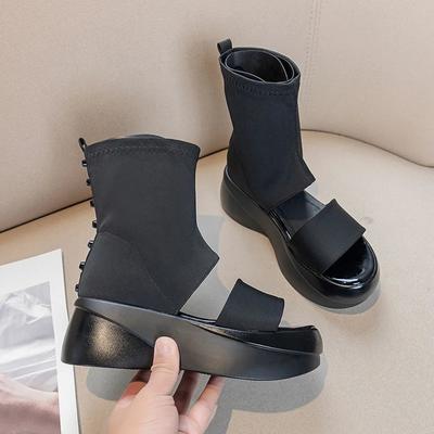 Fish Mouth Sandals Women 2024 Summer New Sleeve Thick Sole Breathable Fashion Cool Boots Female Shoes for Women Botas Mujer