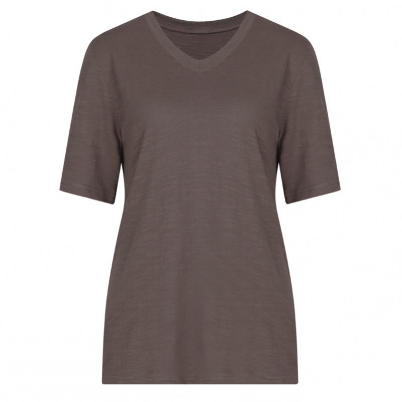 Shop Women Slub CoTTon V Neck ShorT sleeVe T shirT iVory Dai Wsh 0520