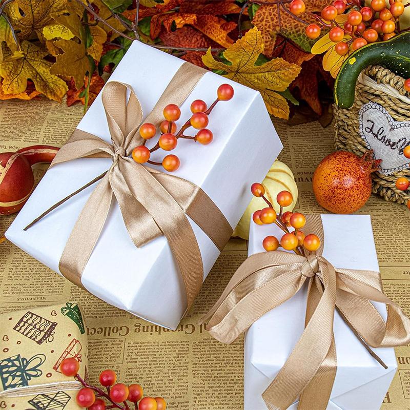 10Pcs Artificial Fall Berry Stems Branche Faux Orange Plant Arrangements for Autumn Thanksgiving Home Table Christmas Decoration