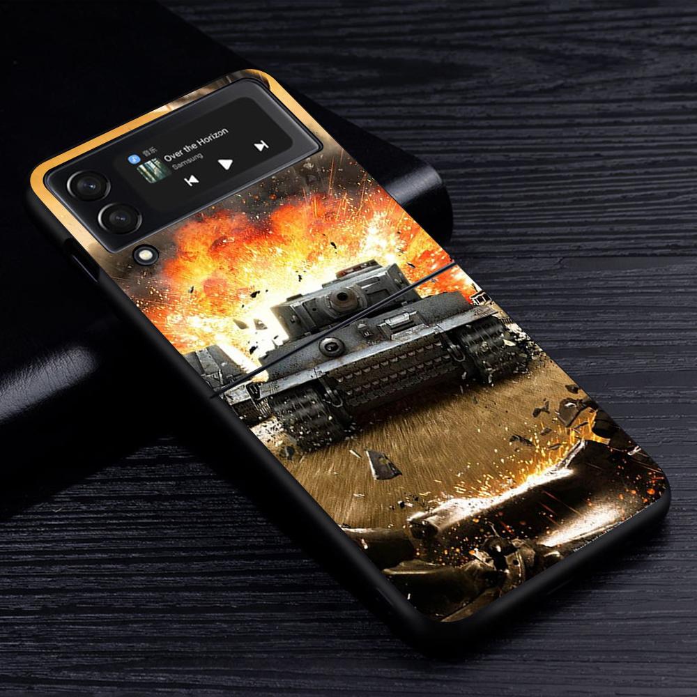 Kryt na mobilní telefon Tanks Fighter Warship pro Samsung Galaxy Z Flip4 Flip3 5G Černý Coque Z Flip 4 3 Tvrdý PC Luxusní Kryt Zflip3