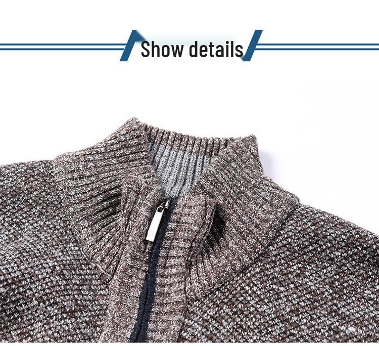 Chunky Knit Fleece-Lined Zipper Cardigan: Stand Collar Winter Sweater