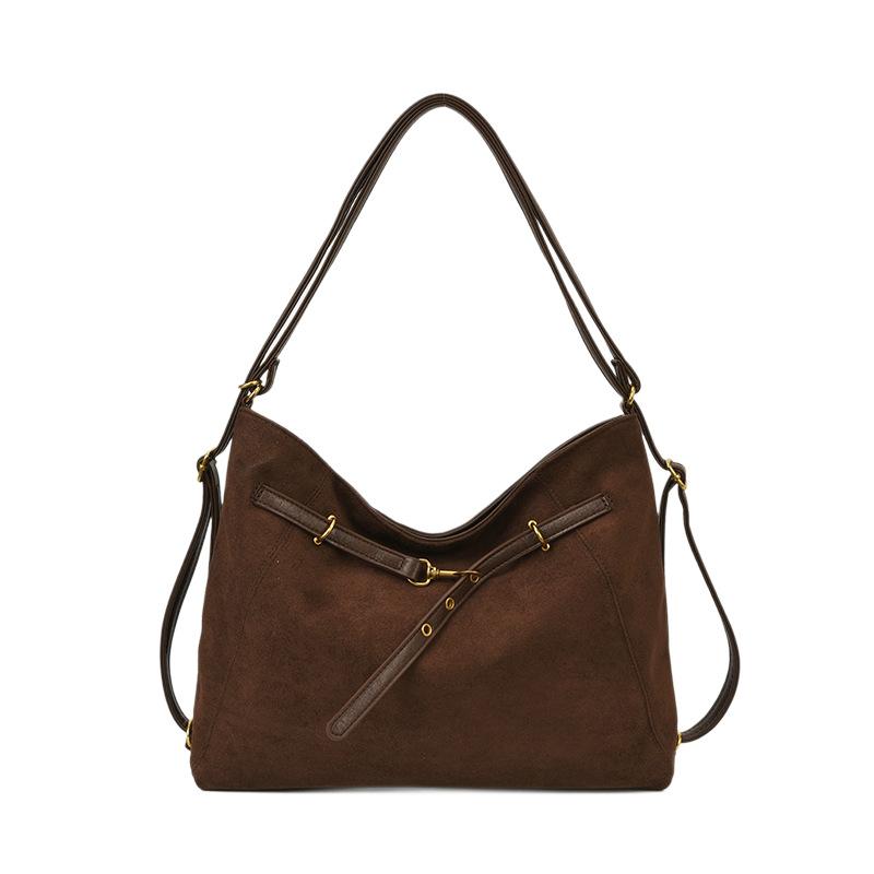 Retro suede tote bag women's simple texture versatile backpack large capacity high sense commuter shoulder messenger bag