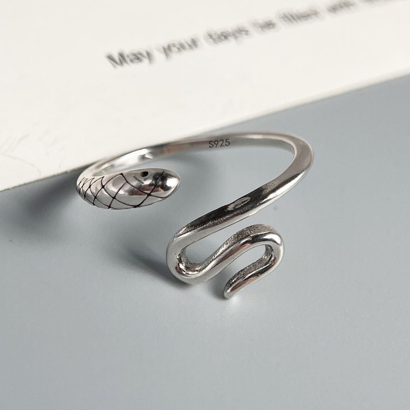 

925 Sterling Silver Rings for Women Couple Minimalist Handmade Simple Vintage Snake Ring Fine Jewelry Gift Prevent Allergy resizable