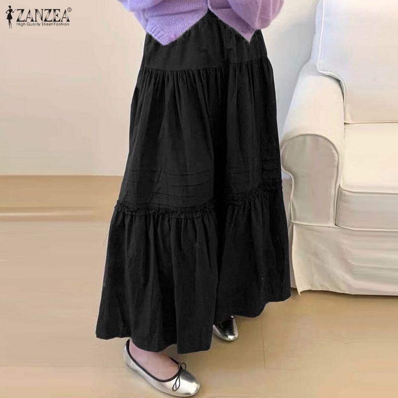 ZANZEA Damen Casual Elastische Taille Sommer Lockere Lange Röcke