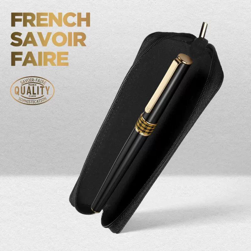 Montagut Black Single Handmade Leather Pen Case Holder & Pouch Fountain Pen Rollerball Pen Bag Pencil Case Zippered nero