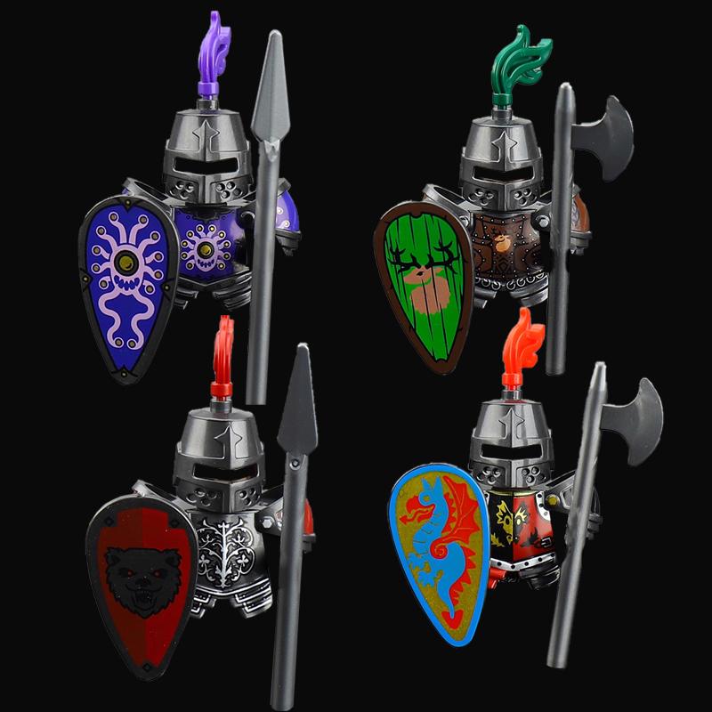 MOC Building Blocks Medieval Character Accessories Warhorses Militiamen Dragons Castles Knights Brick Gifts Toy Helmets Shields
